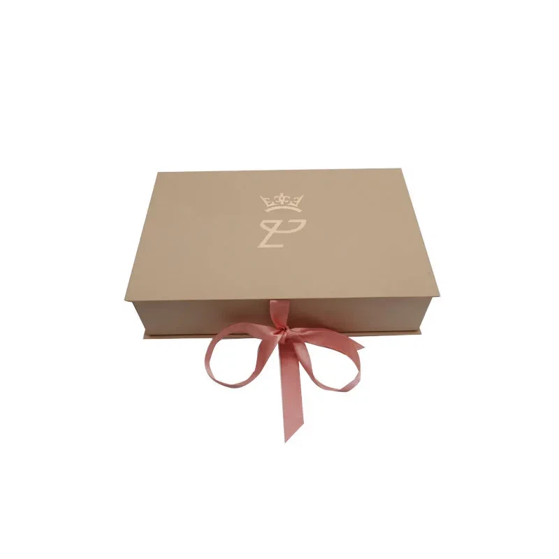 Luxury Custom Large Matte Pink Flat Folding Rigid Magnet Magnetic Closure Cardboard Paper Packaging Gift Box With Ribbon